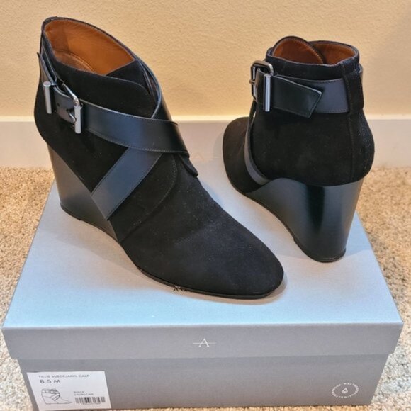Aquatalia Tillie Suede Wedge Buckle Bootie - Weatherproof boot with box - Picture 1 of 16